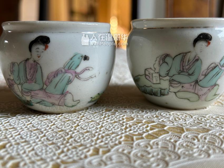 晚清民国粉彩仕女杯一对- 人在温哥华网VanPeople.com