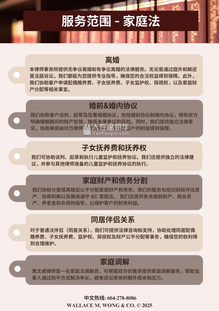黄文威律师事务所，40+年法律经验，首次咨询免费30分钟，离婚/民事诉讼/遗产纠纷/公证服务，国语/粤语/四邑话-  人在温哥华网VanPeople.com